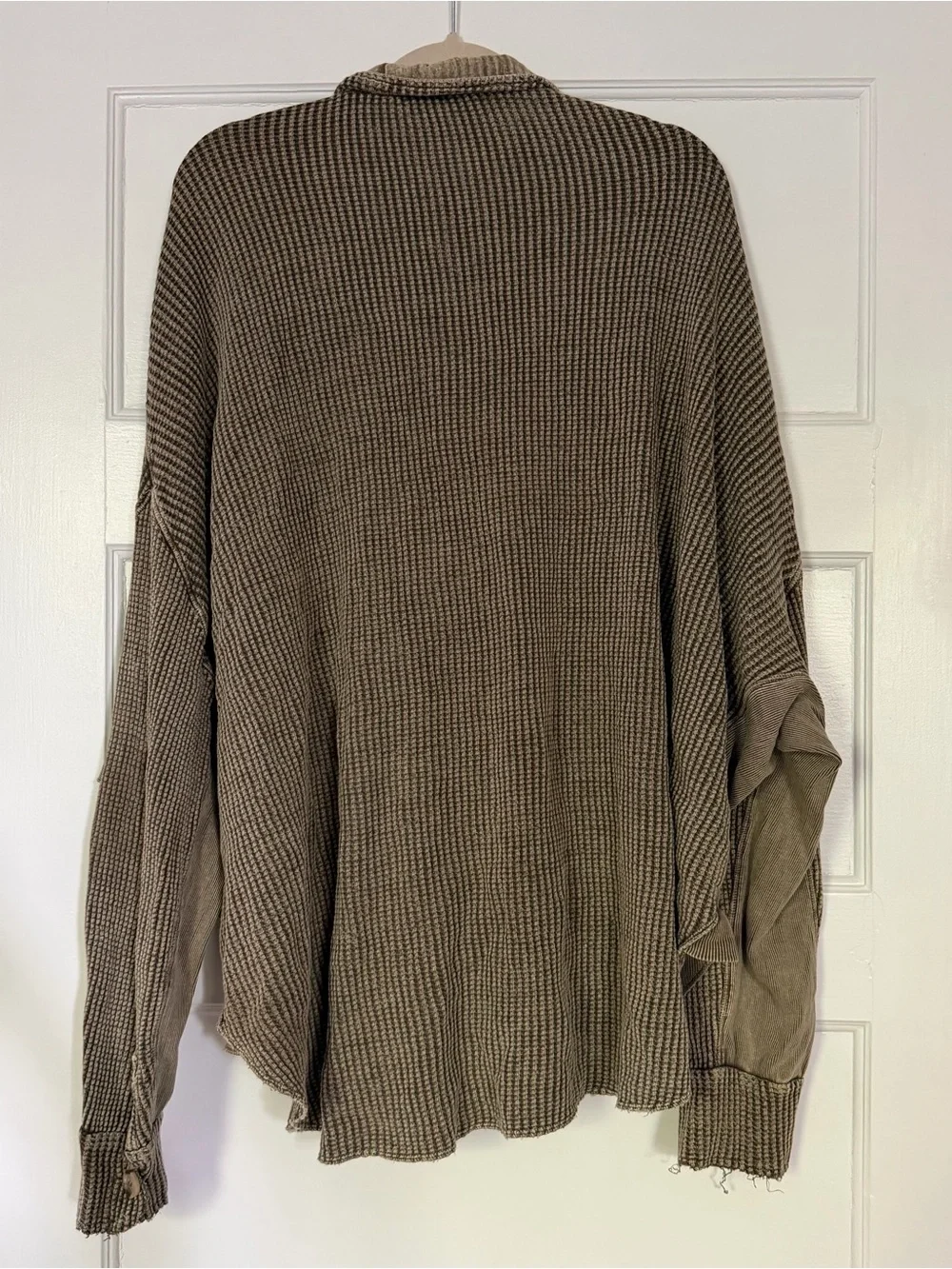 Free People Scout Jacket XL Olive Green Waffle Knit Oversized Utility Shacket